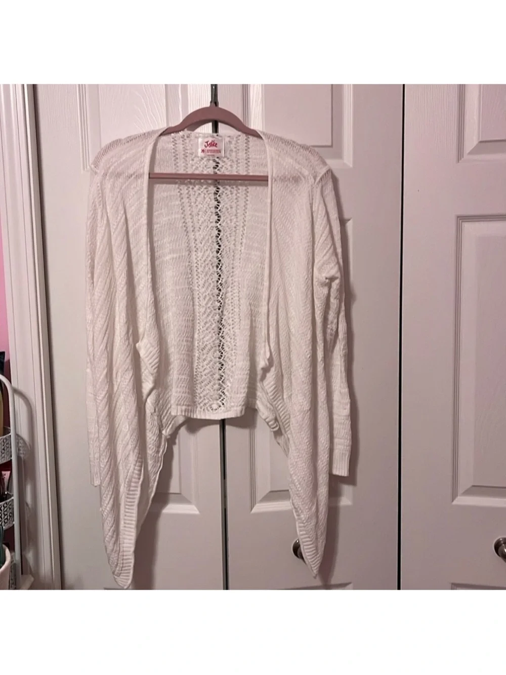 Justice White Open-Front Knit Cardigan